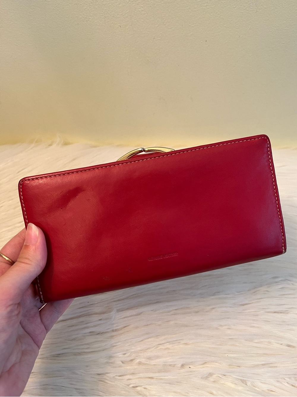 Vintage Red Soft Genuine Leather Clasp Wallet